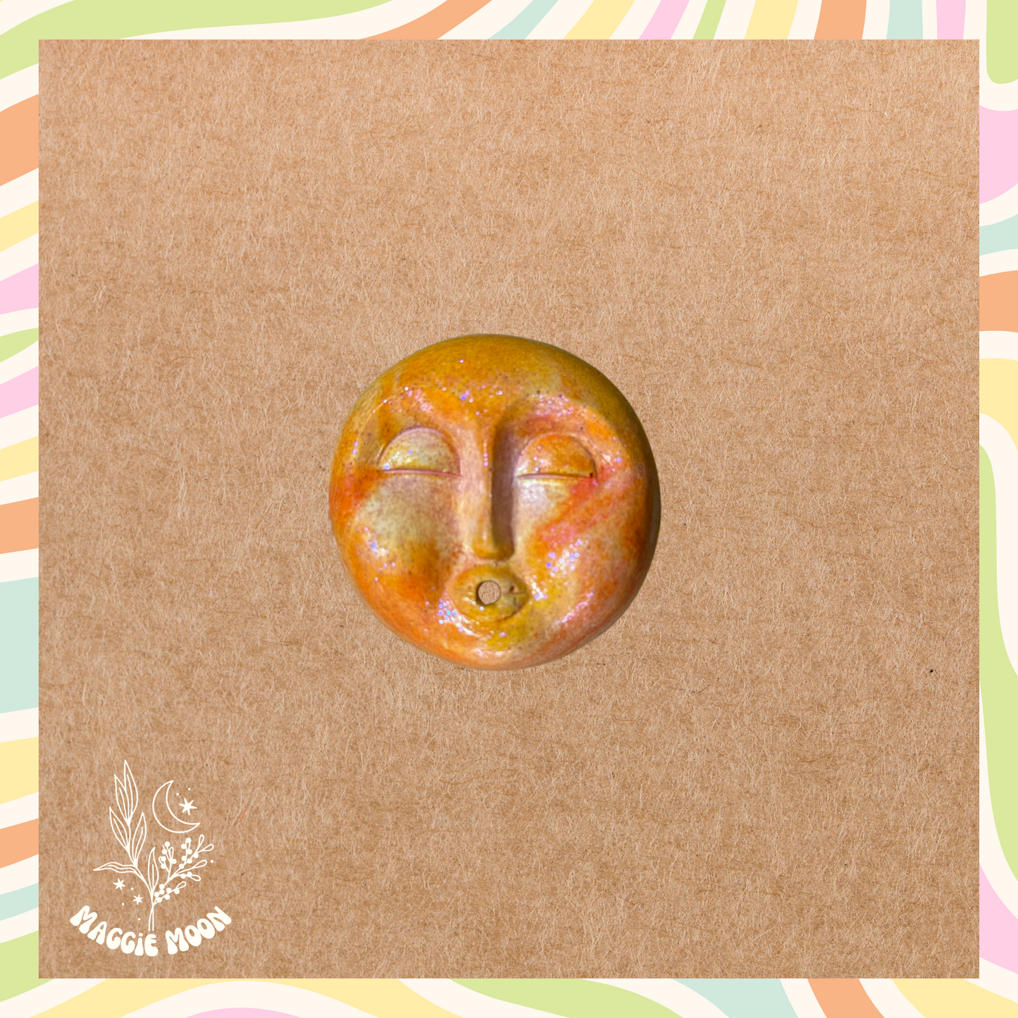Moon Face Incense holder- Orange