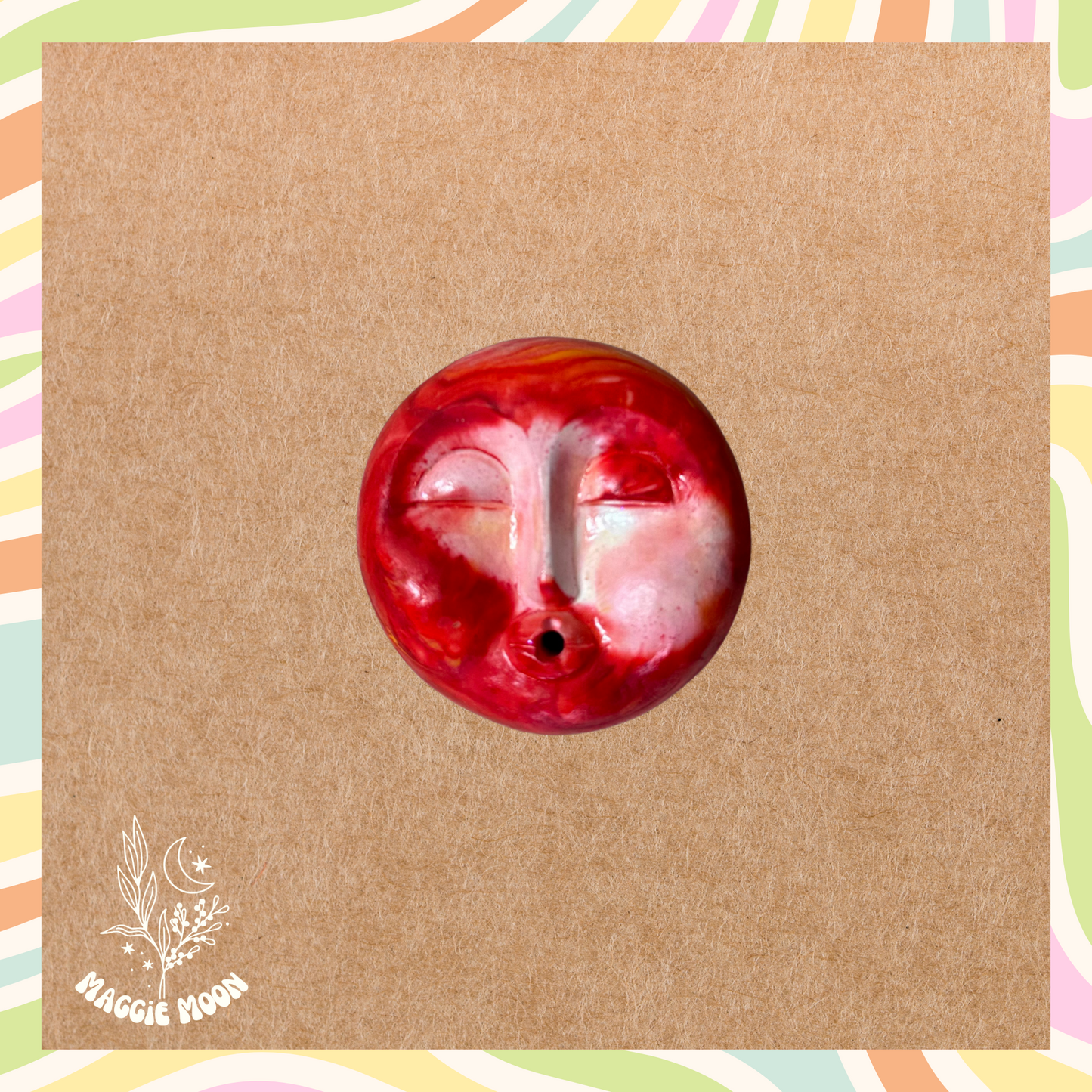 Moon face incense holder- Red