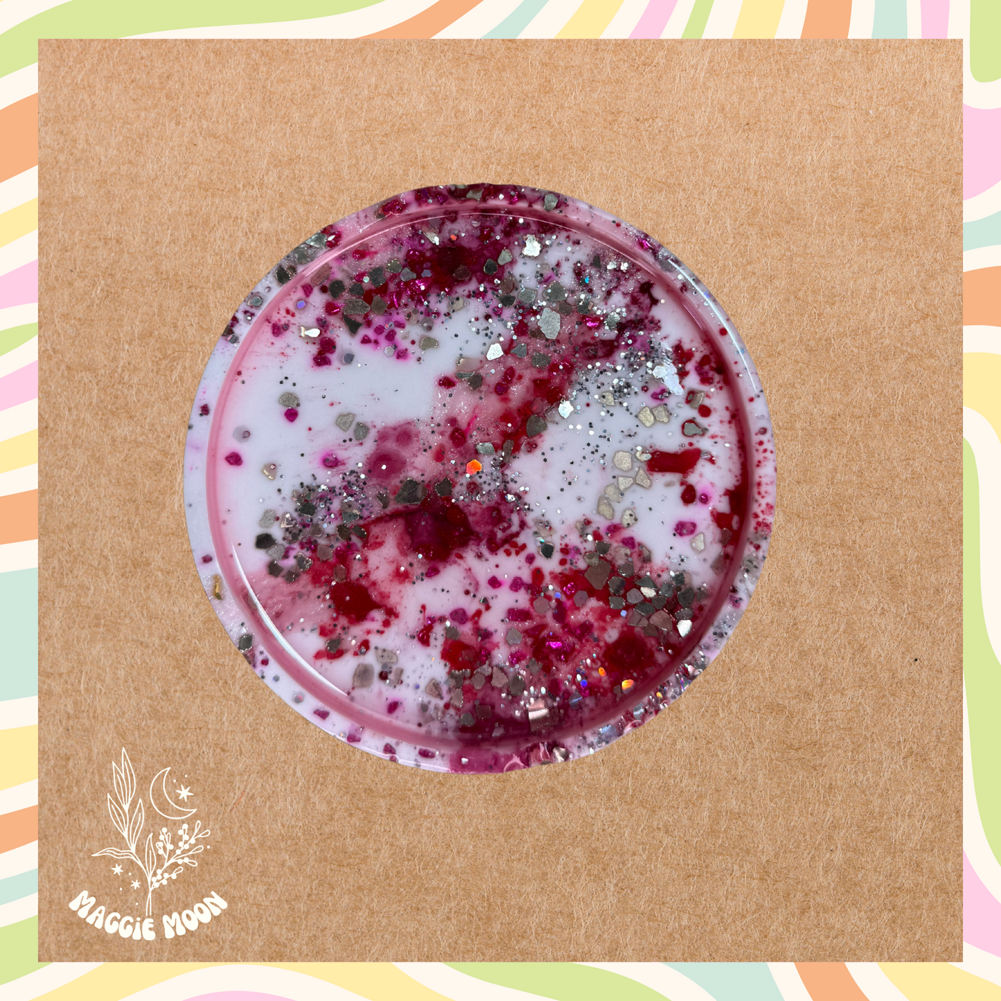 Round geode tray- Red & Silver