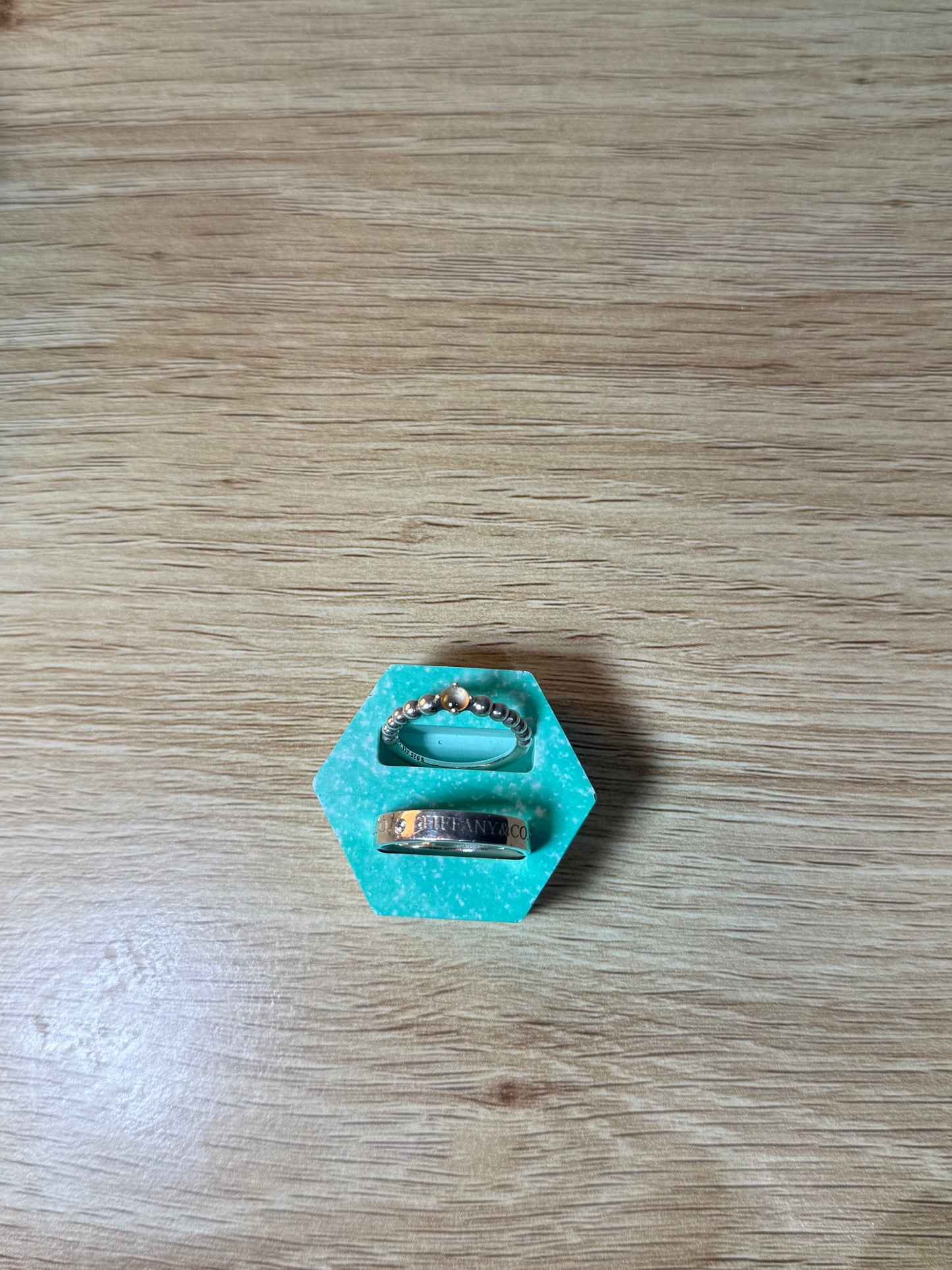 Hexagon Shaped Double Ring holder- Aqua