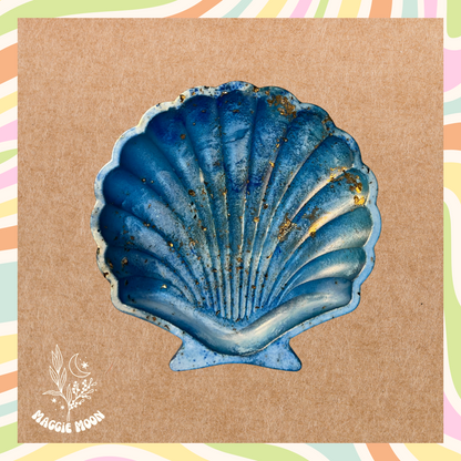 Shell Trinket dish- blue with gold flakes