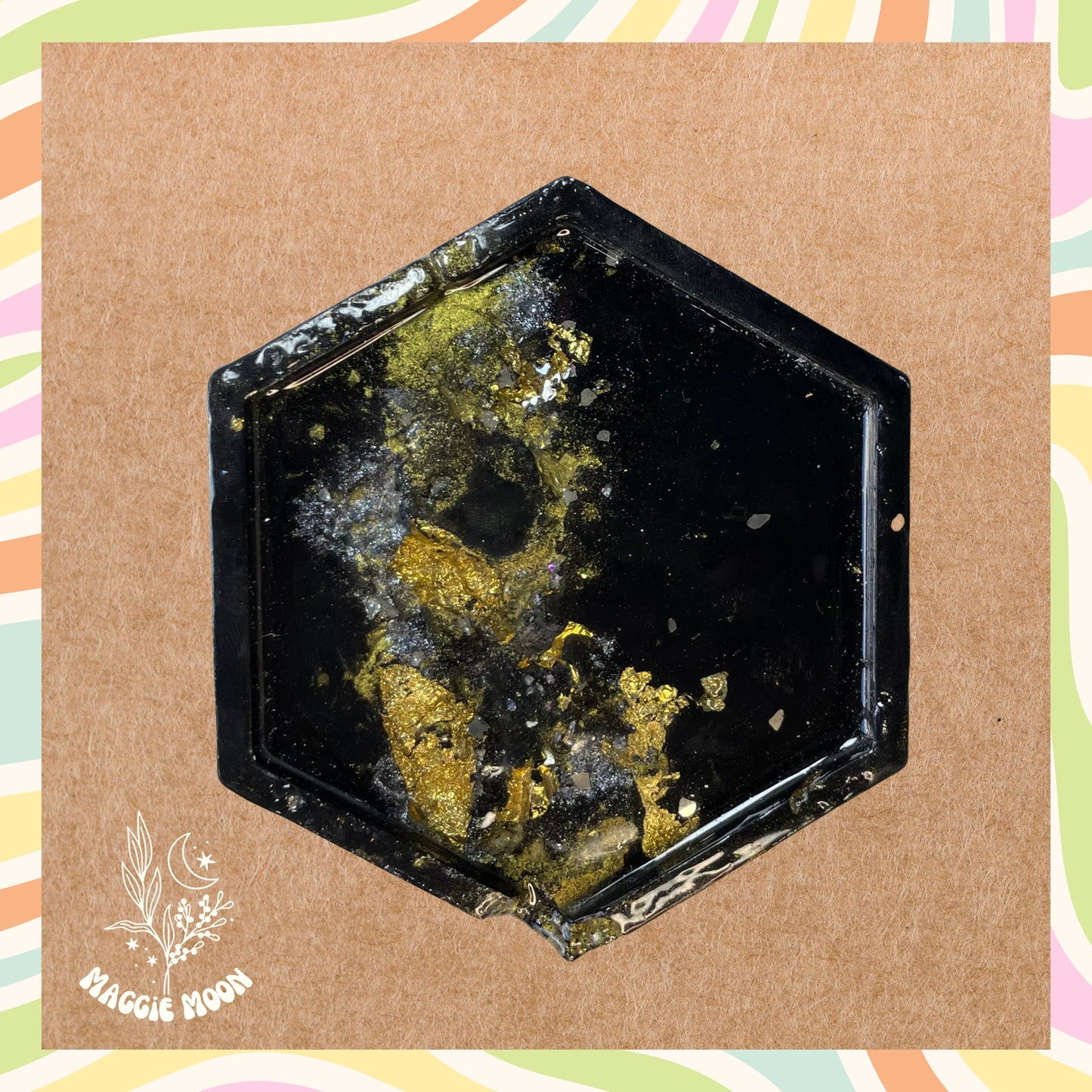Geode Hex Tray- Black, Gold & Silver