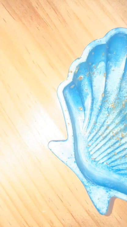 Shell Trinket dish- blue with gold flakes