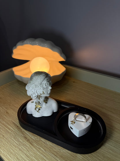 Heart Shaped Ring Holder- white and gold flakes