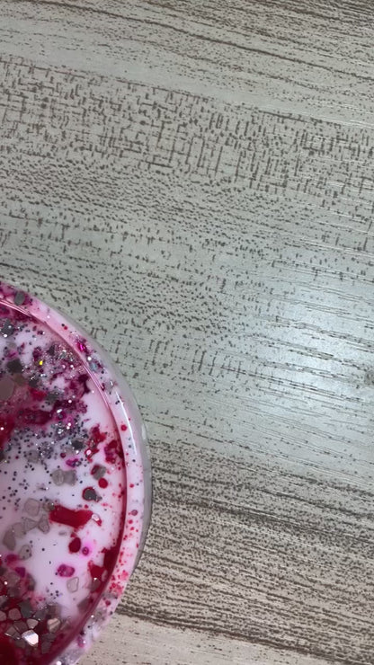 Round geode tray- Red & Silver
